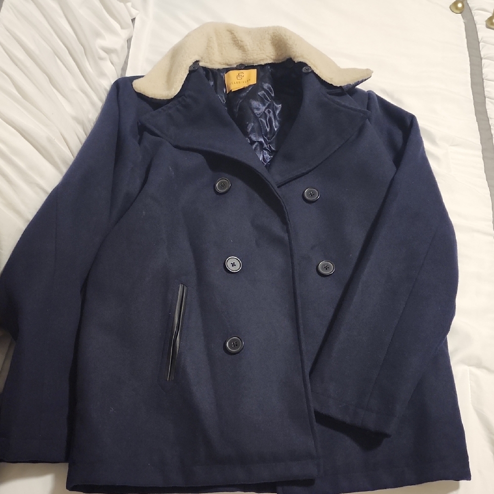 Boy's Class Club Navy Pea Coat with Cream Collar